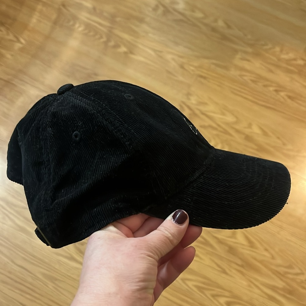 CLARE V. ‘Oui’ Embroidered Corduroy Baseball Cap Hat Black White OS - Picture 3 of 5